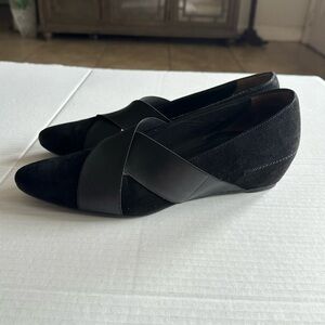 Paul Green Daniella Leather Loafers Sz 6.5 Women Black Flats Stretch Strap Shoes